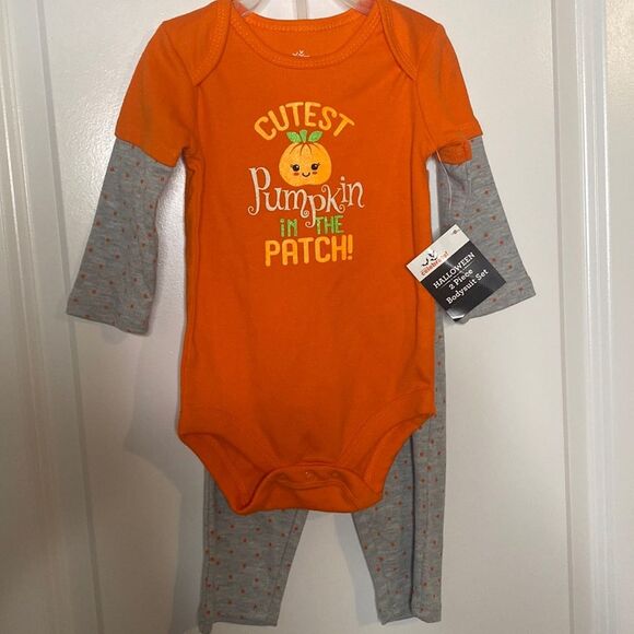NWT baby girl 6-9 months Pumpkin Patch Halloween fall orange 2pc outfit set - Picture 1 of 7